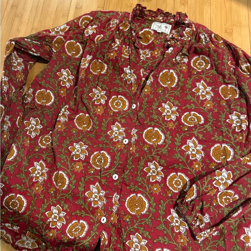 Millie Francesca Ruffle Neck Top Floral Button-Up Blouse - Picture 5 of 8
